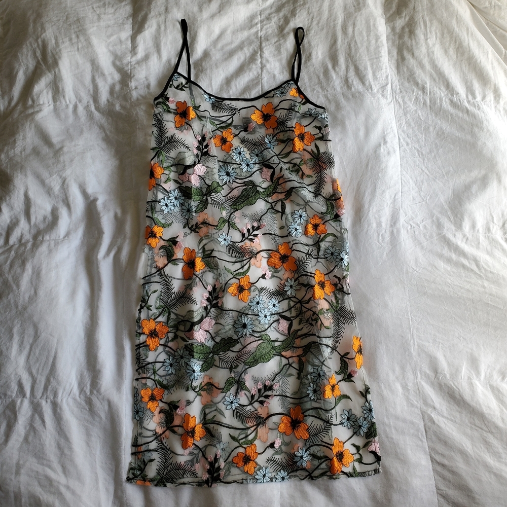 NWT Forever 21 Embroidered Floral Sheer Mesh Dress